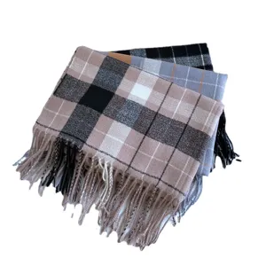 Winter warm plaid cashmere-feel tassel scarf for women and men, classic fashion shawl.