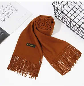 Brauner Kaschmir-Gefühl Winterschal mit Fransen gemütlich warm eleganter Halswärmer Mode