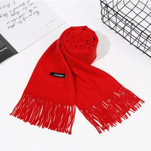 Roter uni Schal aus Kunst-Kaschmir fuer Herbst und Winter mit Fransen, warm und weich