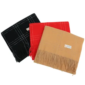 Classic plaid imitation cashmere scarf with fringe, warm and stylish winter accessory.