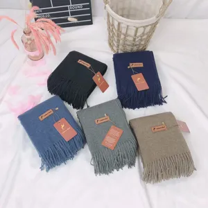 Autumn winter solid color cashmere blend tassel scarf warm thick fashion shawl women