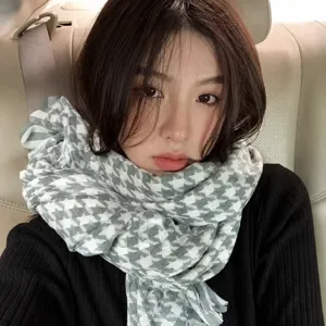 Korean Style Houndstooth Scarf Women Autumn Winter Warm Imitation Cashmere Tassel Shawl