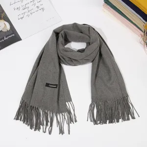 Einfarbiger Herbst Winter Damen Herren Kaschmirimitat Schal mit Fransen warmer Halswärmer