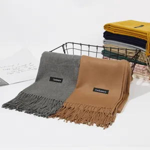 Einfarbiger Kunstkaschmir Winterschal mit Fransen, dicker warmer Schal für Damen und Herren.