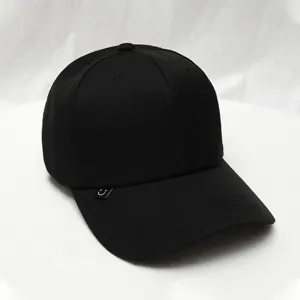 Classic black baseball cap with curved brim and cute smiley label for daily wear outdoor sun.