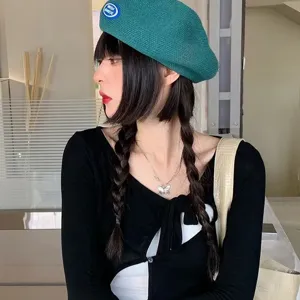 Womens Knitted Beret Hat Autumn Winter British Vintage Literary Casual Painter Cap Fashion Streetwear Solid Color Warm Hat