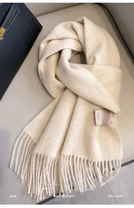 Solid color long wool scarf for women winter, thick warm knitted tassel wrap shawl cozy.
