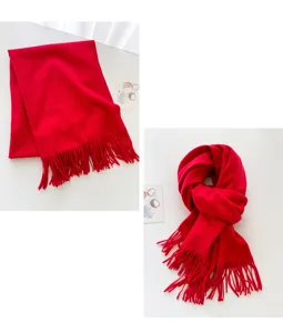 Autunno inverno sciarpa tinta unita misto lana donna spessa calda grande rossa frange.