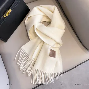 Minimalist Solid Color Wool Scarf Winter Warm Tassel Long Thickened Shawl Versatile Women Neck Cover Neckwear