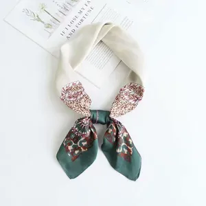Elegant printed imitation silk square scarf, stylish neck scarf for women daily wear.