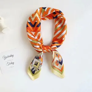 Women Fashion Satin Small Square Scarf Floral Hat Printed Neck Scarf Elegant Hair Band Bag Accessory