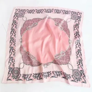 Pink silk scarf women 70x70cm square head wrap fashion neckerchief retro chain leopard design