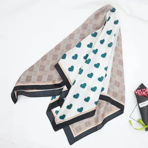Femme mode toucher soie carré foulard élégant carreau cœur imprimé tour de cou sac écharpe