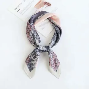 Elegant printed square silk scarf for women, 70x70cm stylish neckerchief for daily wear.