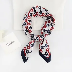 Women's 70x70cm Fashion Silk Feel Square Scarf Elegant Horsebit Print Neck Neckerchief