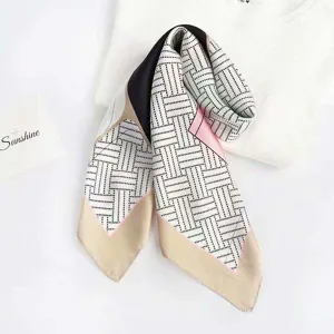 Geometric print silk scarf women square neckerchief 70x70cm fashion stylish neck wrap.