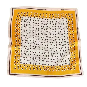 Women silk square scarf stylish versatile neckerchief fashion hair tie accessory yellow printed