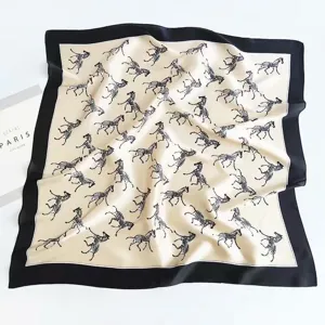 Women square scarf vintage zebra print silk feel fashion neckerchief 70x70cm accessory