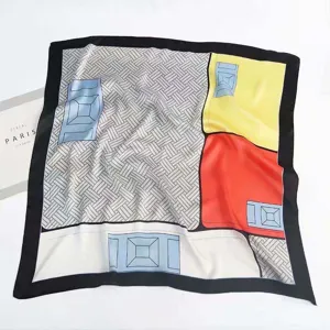 Summer new silk feel square scarf 70x70cm geometric color block neck scarf for women fashion