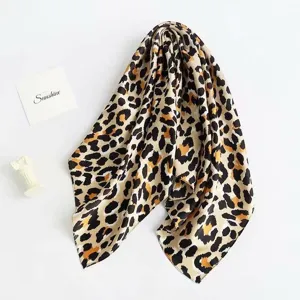 Leopard print imitation silk square scarf 70x70cm fashion women neckerchief detail shot