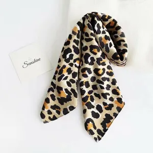 Leopard print silk feel small square scarf 70x70cm women fashion neckerchief accessory