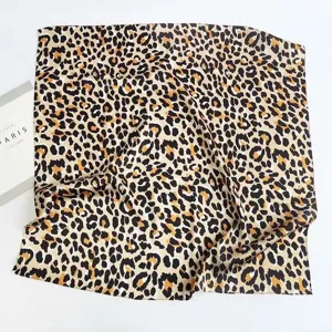 Classic leopard print square silk scarf, stylish women neckerchief for daily wear or office.