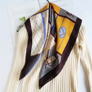 Silk square scarf for women 70x70cm elegant equestrian print neckerchief professional wear.