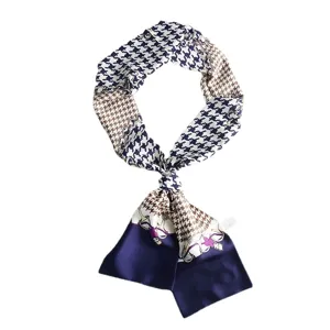 Chic houndstooth skinny silk scarf with chain print and elegant block color for women.