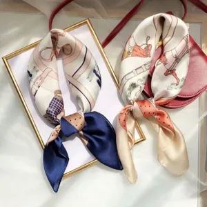 Women silk square scarf elegant equestrian print neck scarf fashion chic accessory for ladies