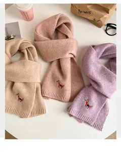 Cozy women knitted scarf with cute horse embroidery winter thick warm Korean style soft