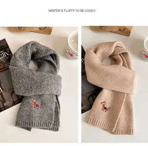 Cozy knit winter scarf for women, cute embroidered pony design, thick warm wool warmer.