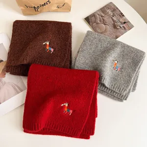 Cute embroidered horse knit scarf for women, thick warm winter wool neck warmer scarf.
