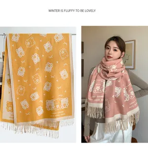 Winter thick plush cute bear pattern imitation cashmere scarf warm women's fashion shawl