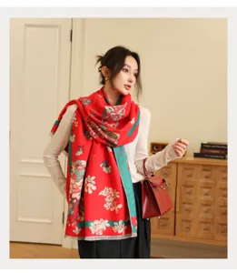 Autumn winter vintage floral cashmere feel scarf women fashion warm elegant shawl wrap