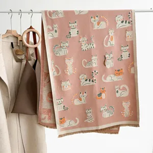 Sciarpa invernale reversibile rosa effetto cashmere con motivo a gatto scialle caldo moda