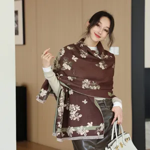 Autumn winter women retro floral imitation cashmere scarf thick warm double sided shawl