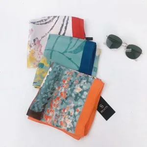 Women fashion printed silk scarf square headscarf elegant neckerchief hair band for spring