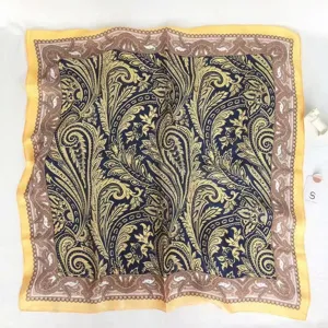 Vintage paisley print square silk scarf for women fashion hair band elegant neck chief.