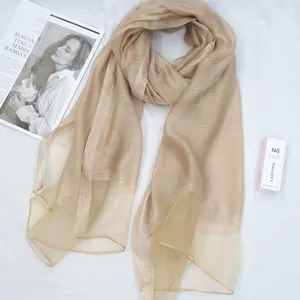 Long sheer shimmer gold edge scarf lightweight elegant shawl summer sun protection beach wrap