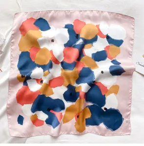 Floral print silk feel square scarf elegant women neckerchief 70x70cm decorative accessory