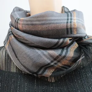 Women's silk plaid scarf long lightweight shawl fashion check design neck wrap accessory