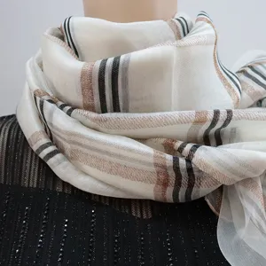 Women's Long Silk Plaid Scarf Metallic Luster Thin Sun Protection Shawl Elegant Fashion Accessories For Outdoor Travel