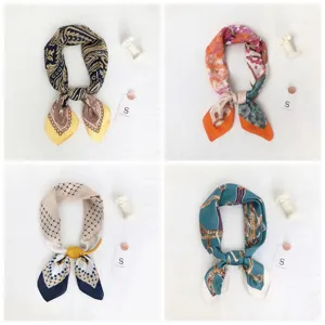 Women Fashion Satin Scarf Elegant Printed Square Neck Scarf Chic Head Hair Band Bag Ribbon Accessory For Daily Commuting