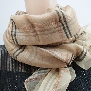 Women fashion long glitter plaid scarf elegant lightweight sun protection shawl wrap