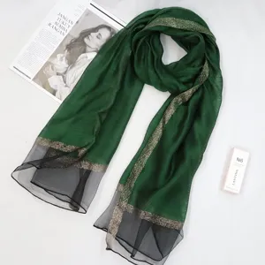 Silk cotton gold glitter scarf long thin shawl sunscreen beach towel fashion headwear
