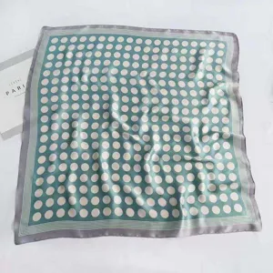 Green white polka dot satin silk square scarf detailed texture view fashion accessory