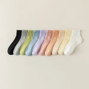Damen Sommer Dünne Gekämmte Baumwolle Kurzsocken Atmungsaktiv Schweißabsorbierend Einfarbig Bonbonfarben Lässige Socken
