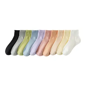Damen Bonbonfarben kurze Baumwollsocken, einfarbig atmungsaktiv schweißableitend 10er Pack.
