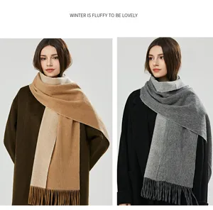 Damen 100% Wolle Winterschal doppelseitig einfarbig Quasten gemütlicher Halswärmer