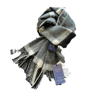 Winter warm wool blend plaid scarf for men and women, classic thick soft cozy neck warmer.